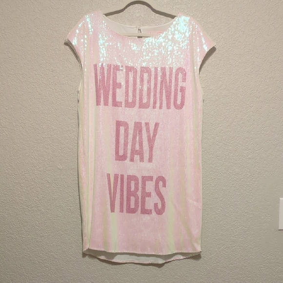 Hayley Paige Occasions pink hologram sequin Wedding Day Vibes mini t shirt dress - Picture 3 of 13